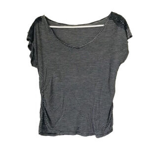 Striped Tee w/ Sequin Lace Shoulder Accents